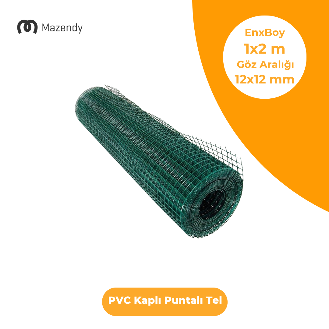 1x2 Metre PVC Kaplı Puntalı Bahçe Çit Teli – 12x12 mm Göz Aralıklı