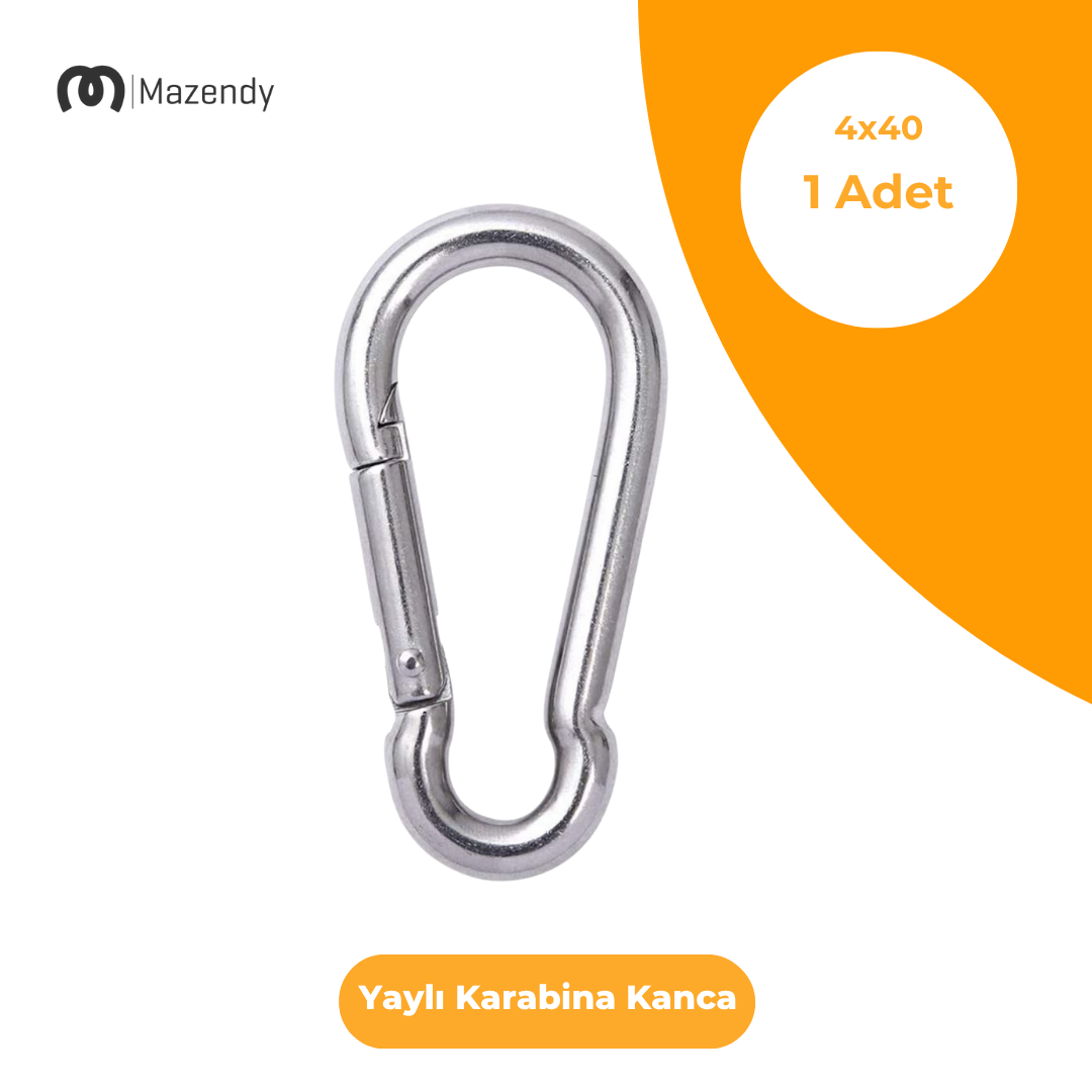 4x40 mm Düz Yaylı Karabina Kanca 1 Adet Paslanmaz Çelik Aparat
