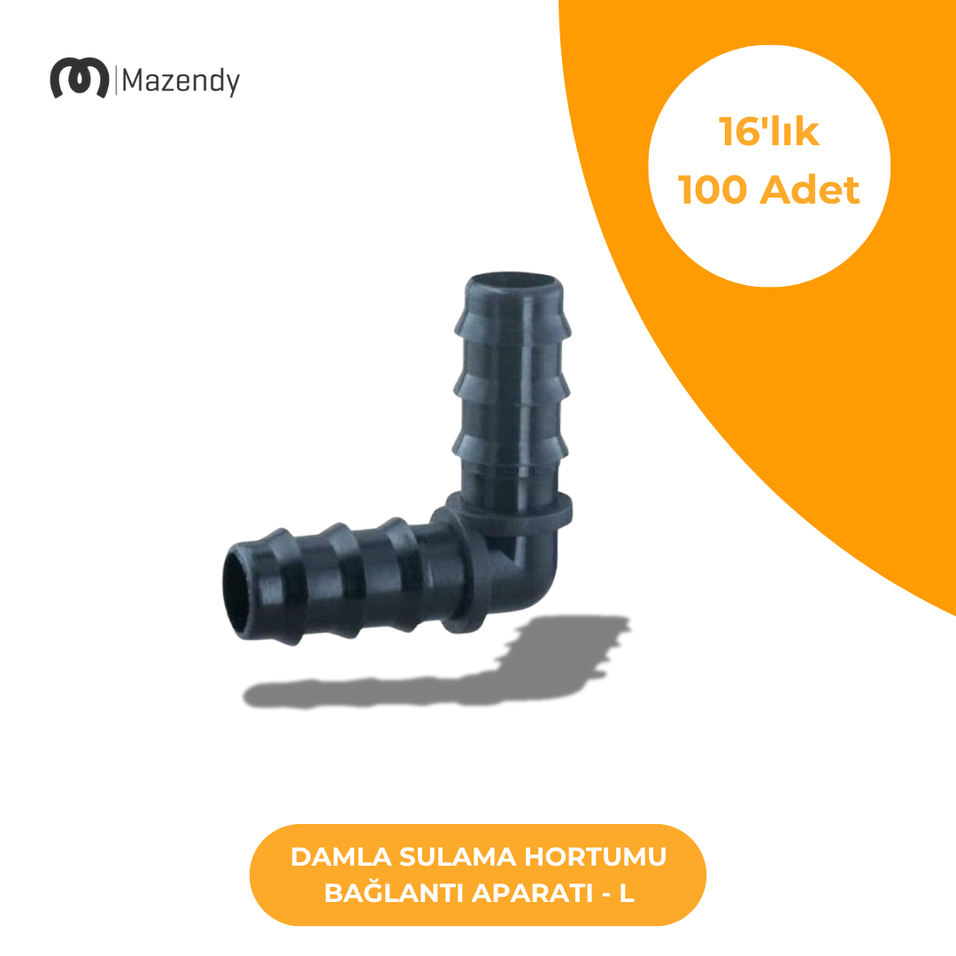 Damla Sulama L Bağlantı 16'lık - Dayanıklı ve Kolay Montajlı Bağlantı Parçası (100 Adet)