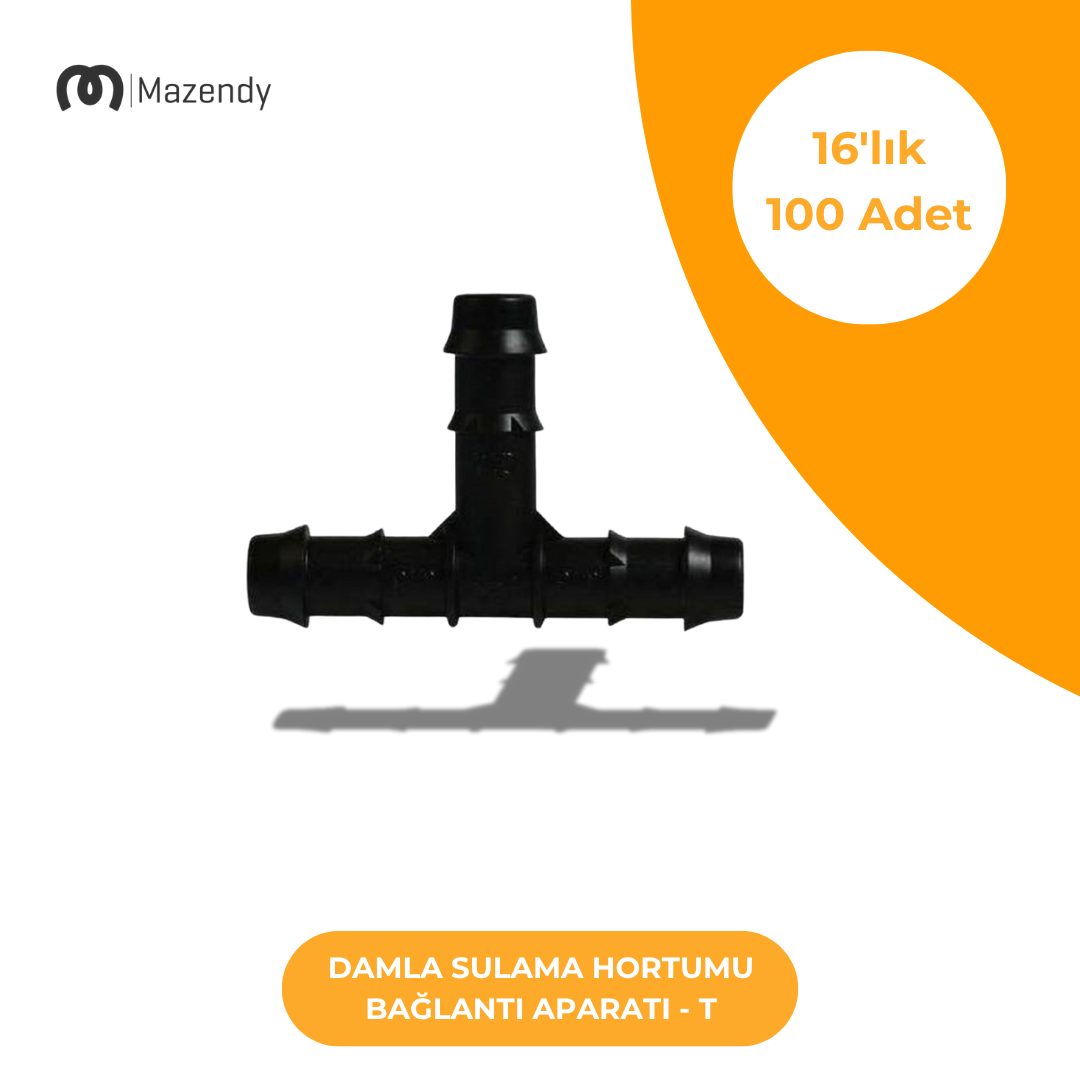 Damla Sulama T Bağlantı 16'lık - Dayanıklı ve Kolay Montajlı Bağlantı Parçası (100 Adet)
