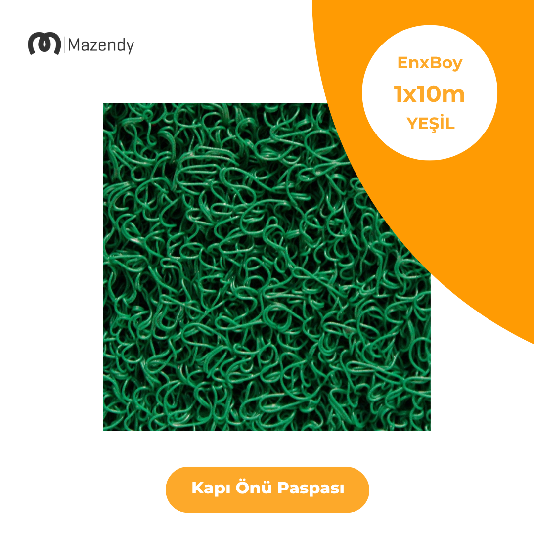 Kıvırcık Paspas 1x10m 14mm Yeşil Kapı Önü Kaymaz Dış Mekan Halısı