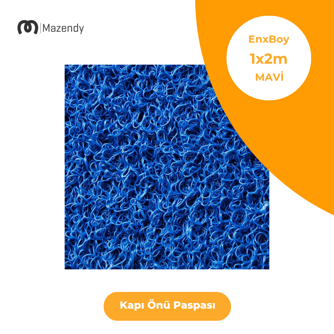 Kıvırcık Paspas 1x2m 14mm Mavi Kapı Önü Kaymaz Dış Mekan Halısı