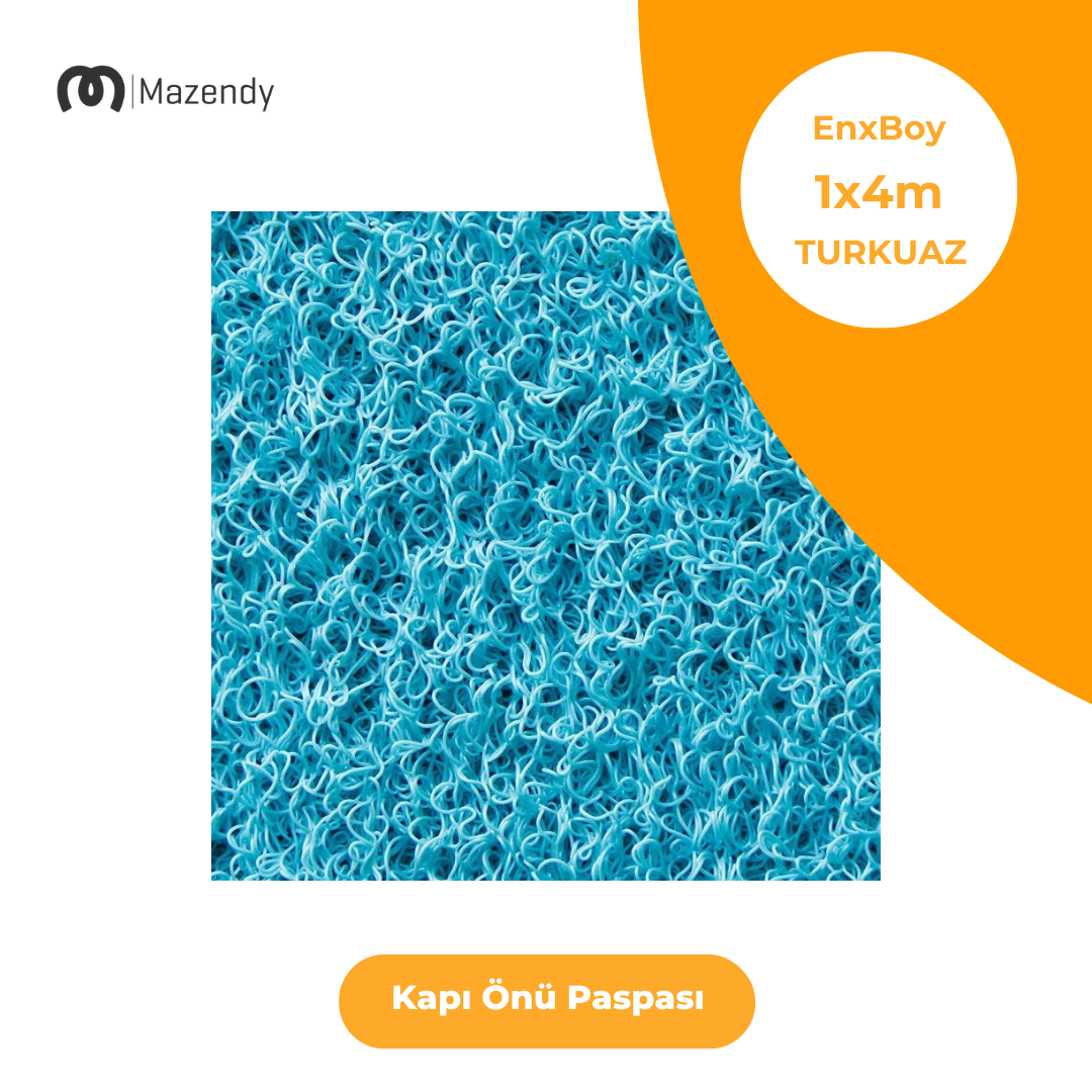 Kıvırcık Paspas 1x4m 14mm Turkuaz Kapı Önü Kaymaz Dış Mekan Halısı