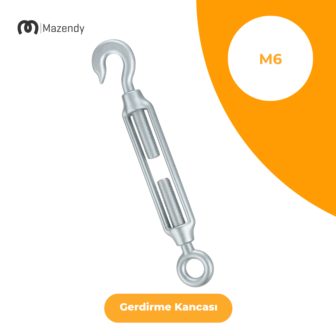 M6 Galvanizli Gerdirme Kanca Askı ve Tel Halat Gergi (1 Adet)