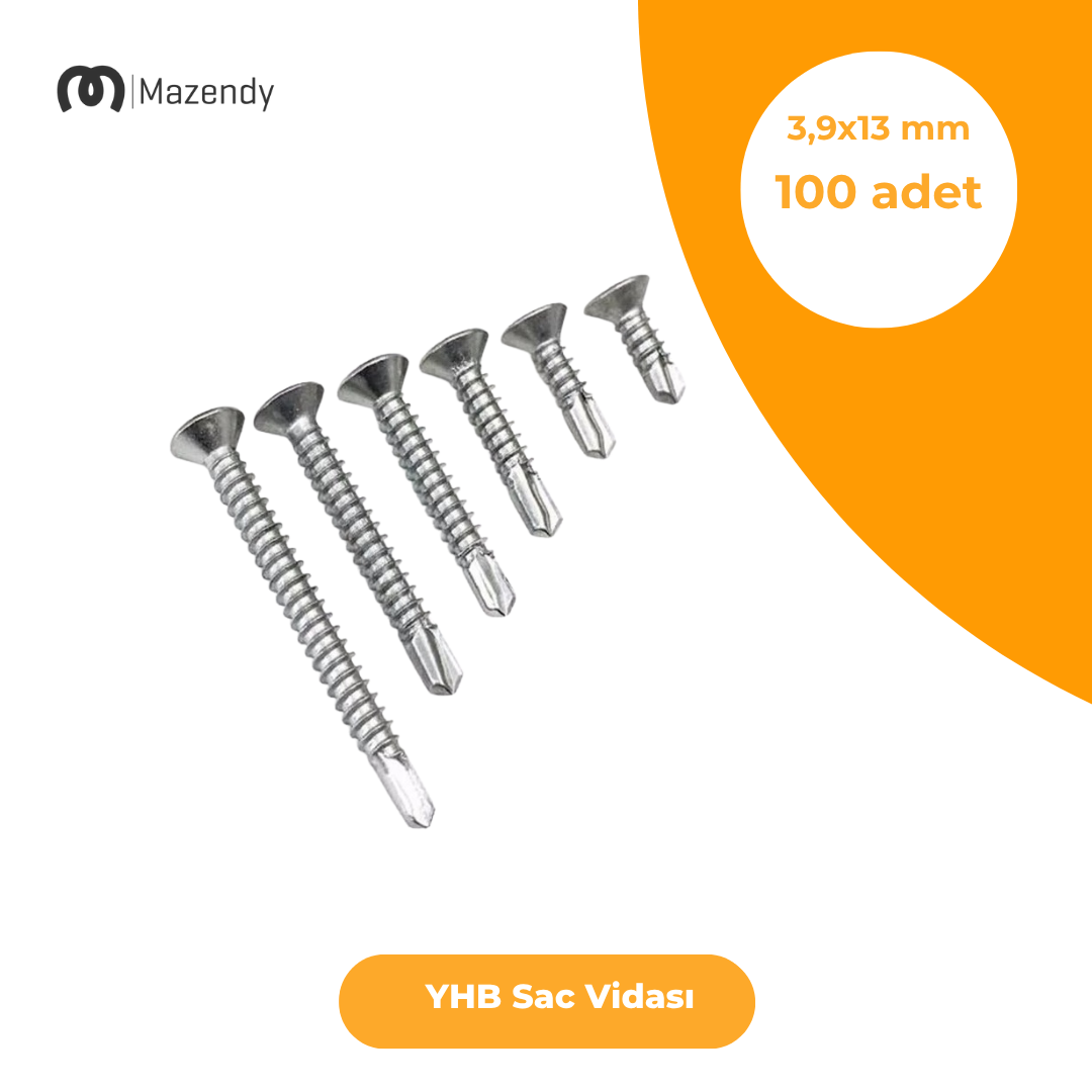 YHB Sac Vidası 3,9x13 mm 100 Adet Matkap Uçlu Galvaniz Sac Vidası